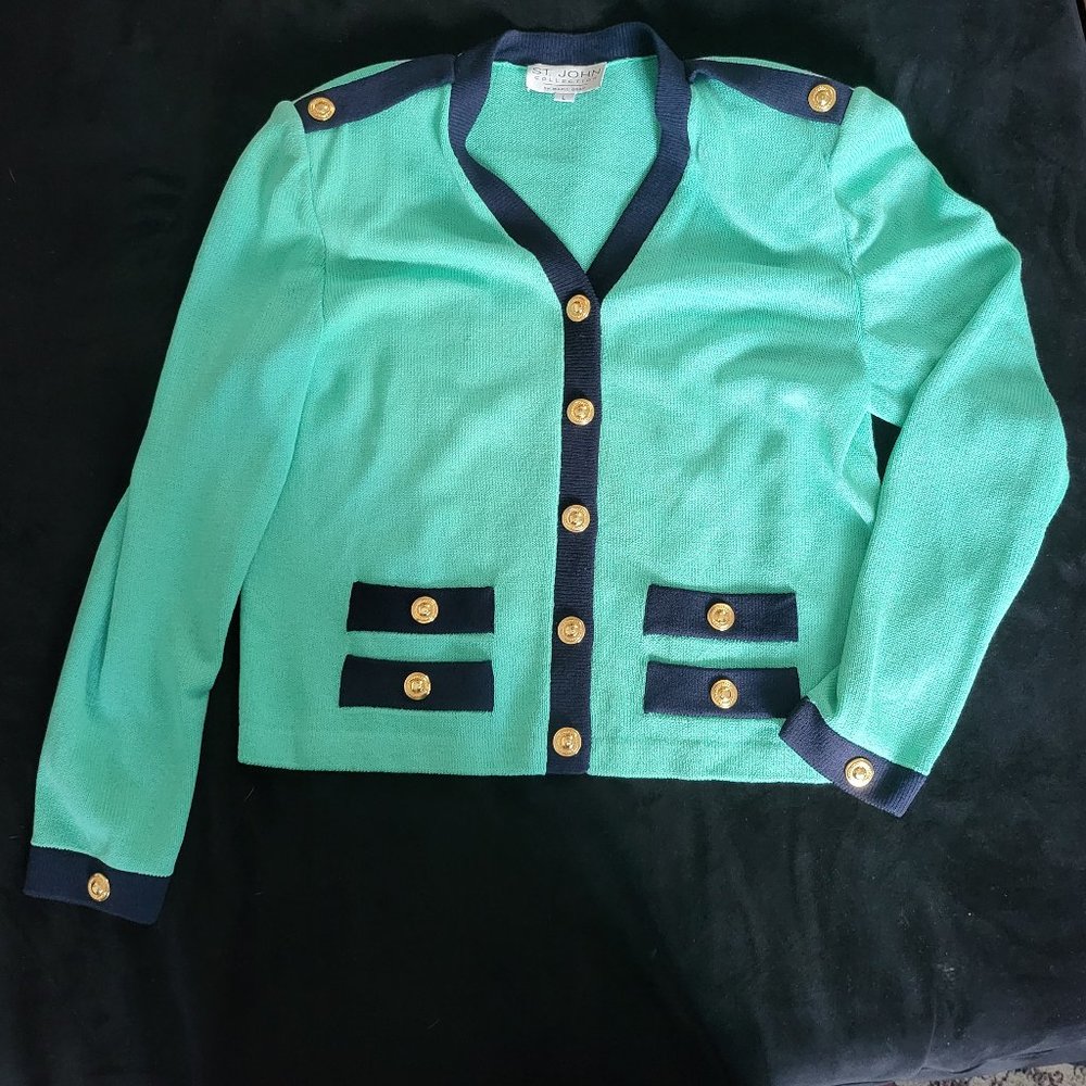 St. John Collection by Marie Gray Cardigan teal/navy Knit large